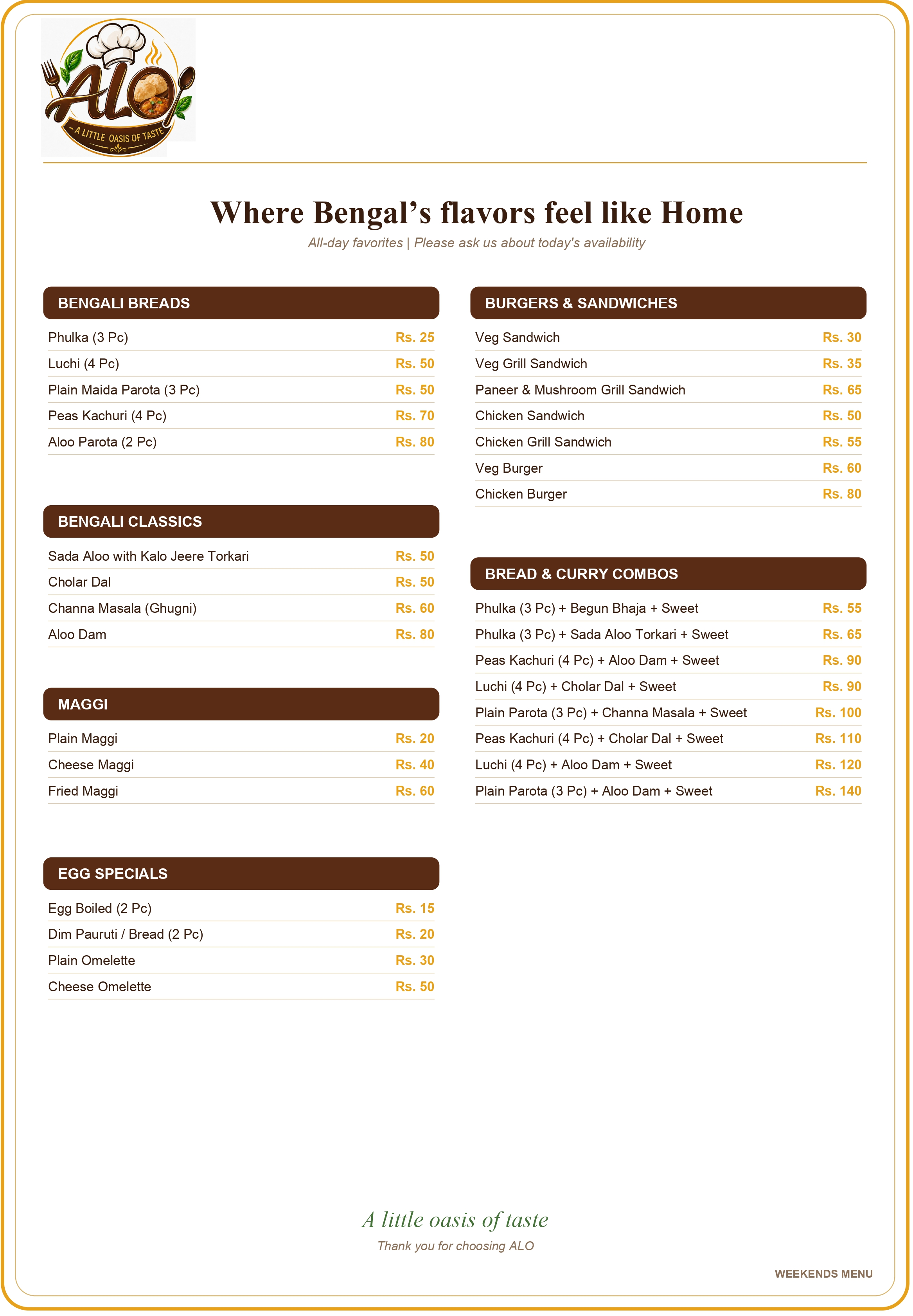 ALO Menu Card